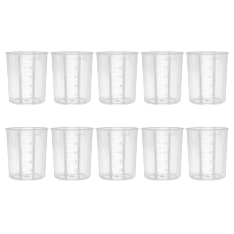 

100ml Ruseable Disposable Clear Graduated Plastic Mixing Cups for Laboratory 10X