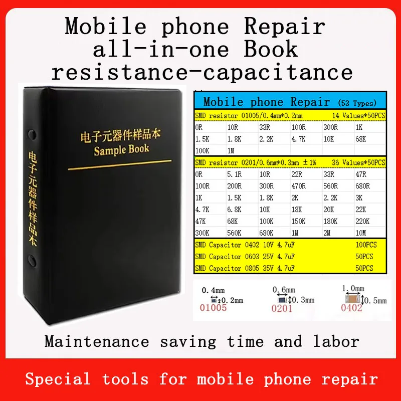 01005 resistore 0201 riparazione telefono cellulare, resistori condensatori, super piccolo 0R 10R 33R 100R 300R 1K 1.K 1.5K 1.8K 2.2K 4.7K 10K