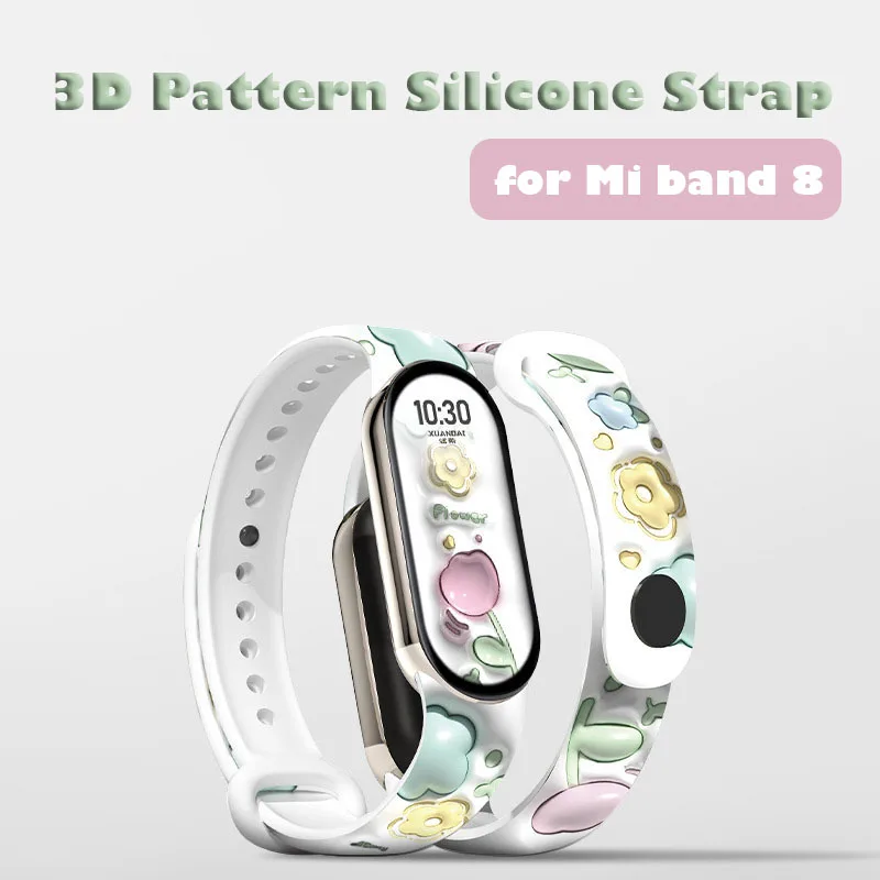 Correa de silicona con patrón 3D para Xiaomi Mi Band 8, pulsera inteligente, repuesto transpirable, accesorios de pulsera