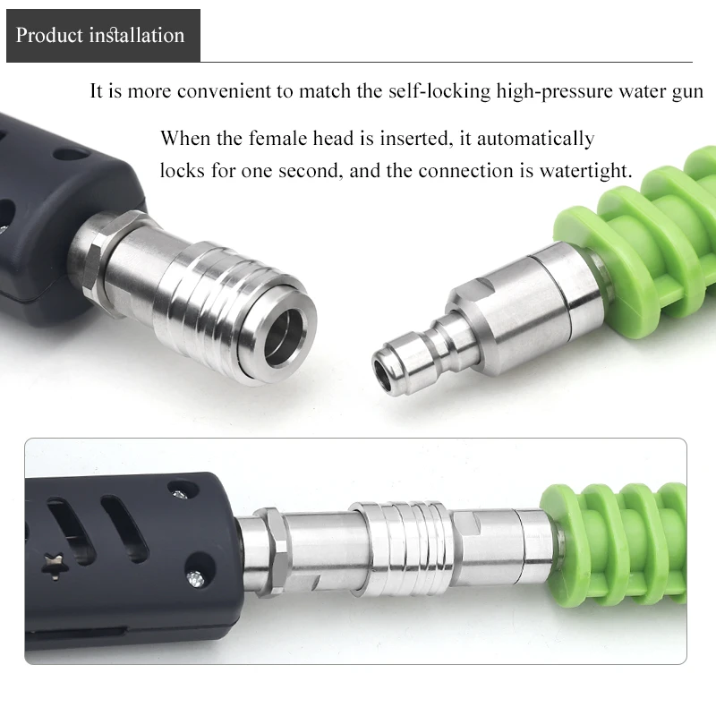 Car Wash Accessories High Pressure Water Gun Self-Locking Extension Rod Nozzle Extension Rod Stainless Steel Quick Connector 3