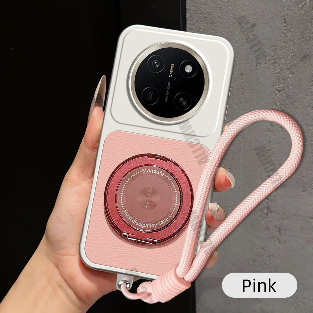 Magnetic Rotating Bracket Phone Case with Lanyard in PU Leather