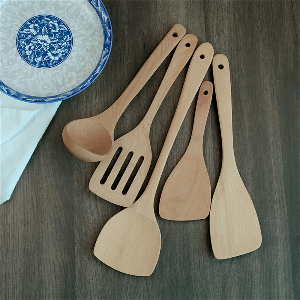 Cooking Kitchenware Long Handle Wooden Non-Slip Non-Scald Spatula Soup Spoons Household Heat Resistant Utensil Kitchen Accessory with kitchen utensils set