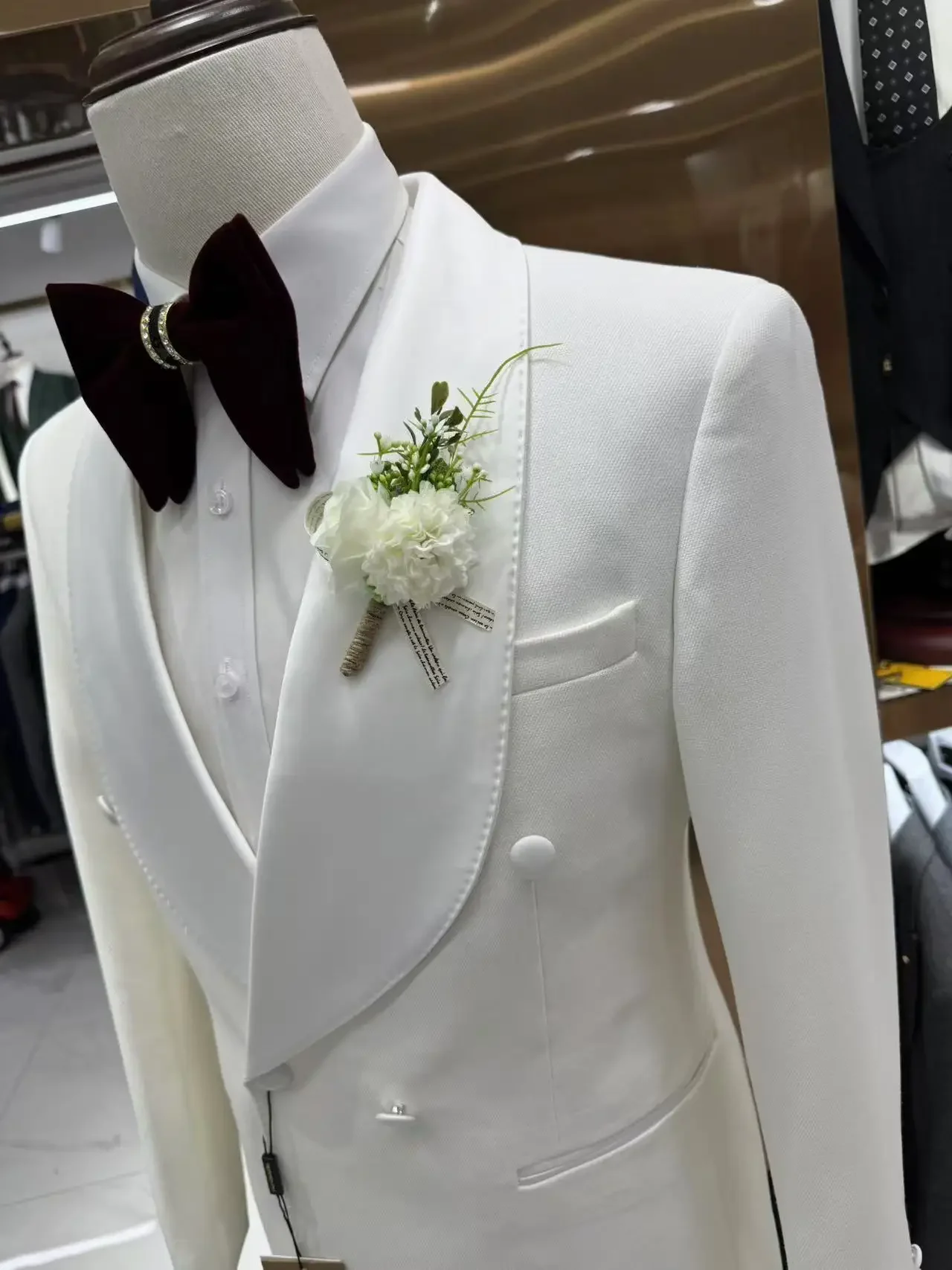 Double Breasted Wedding Men Suits for Groom Tuxedo 2 Pcs Shawl Lapel Slim Fit Male Suit Jacket with Pants