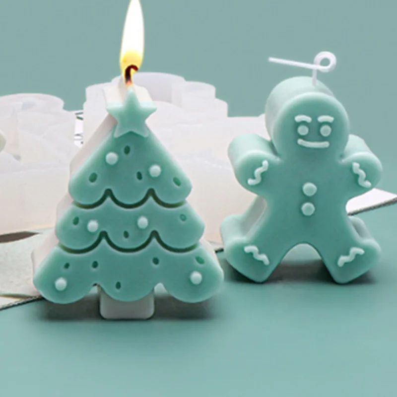 

3D Christmas Tree Gingerbread Man Candle Silicone Molds DIY Handmade Scently Soap Mold Candle Making Making Supplies Resin Mould