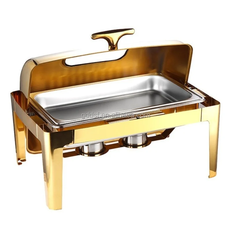 Factory Direct Dishes Chafing Dishes Buffet Catering Stainless Steel Round Roll Hot Pot Food Warmer Luxury Buffet Alcohol Stove