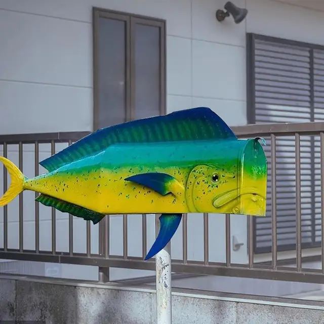 Fish Shape Postafiók Időjárásálló Állati Postai Doboz Fém Levéldoboz A Farm Udvari Terasz Kreatív Posta Kültéri Kerti Dekoráció - Image 3