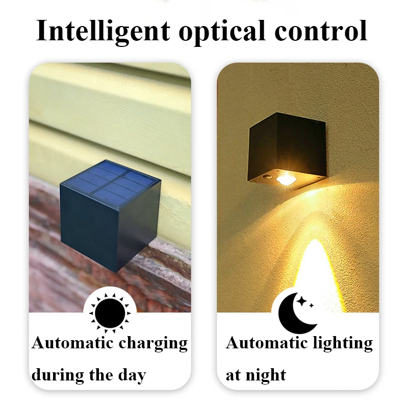 LED Wall Lamp Solar Light Solar LED Light Outdoor Solar Wall Lights Square Solar Wireless Wall Sconces Lights IP65 Waterproof Decorative for Garden Yard Patio Fence Decor