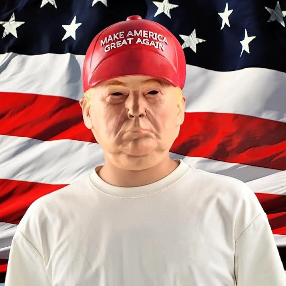 Donald Trump Mask with Attached Cloth Hat Premium Latex Face Breathable Fabric Perfect for Cosplay Parties
