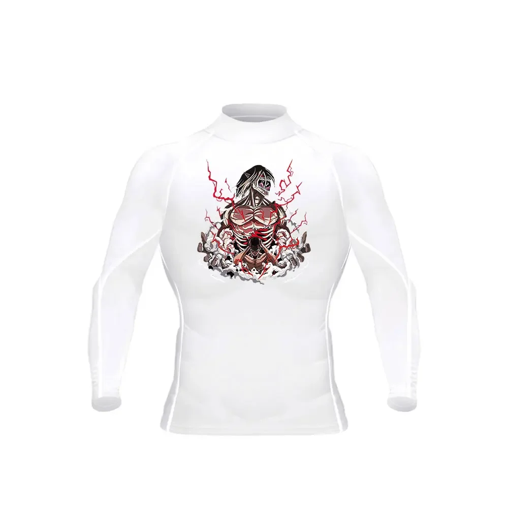 

Рубашка компрессионная с воротником-стойкой, уличная одежда для фитнеса и тренировок в стиле аниме «атака на Титанов», облегающие топы для бега и спорта