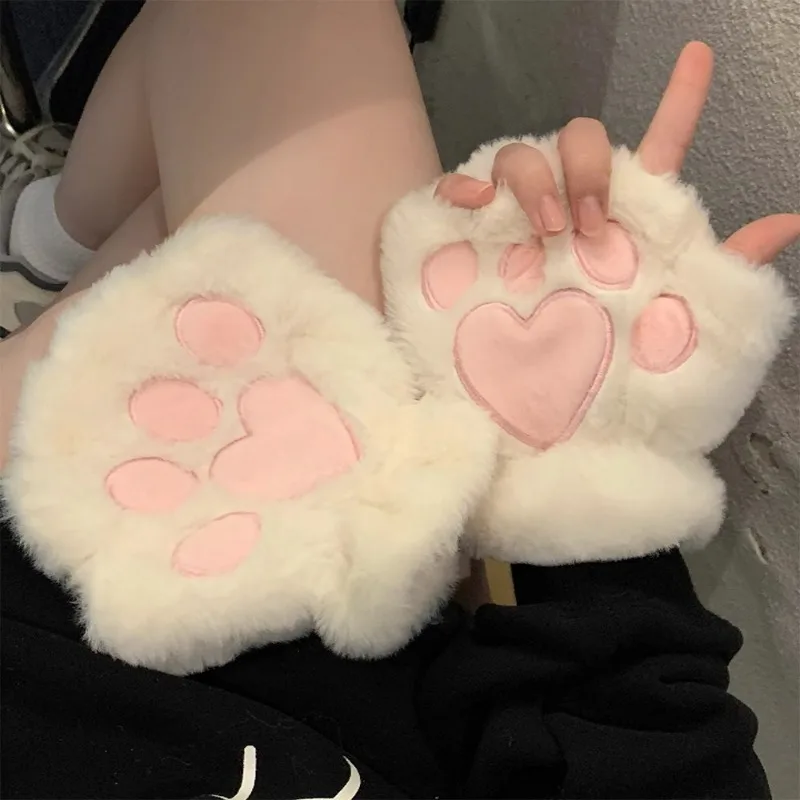 Cartoon Cute Cat Claw Paw Guanti Per Le Donne Guanti Di Peluche Warm Soft Plush Fingerless Fluffy Bear Cat Guanti Costume Mezze Dita
