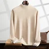 100% Cashmere Men's Sweater Spring Autumn New Thin Top Knitted Half High Collar Pullover Solid Color Long Sleeve Bottom Shirt 3