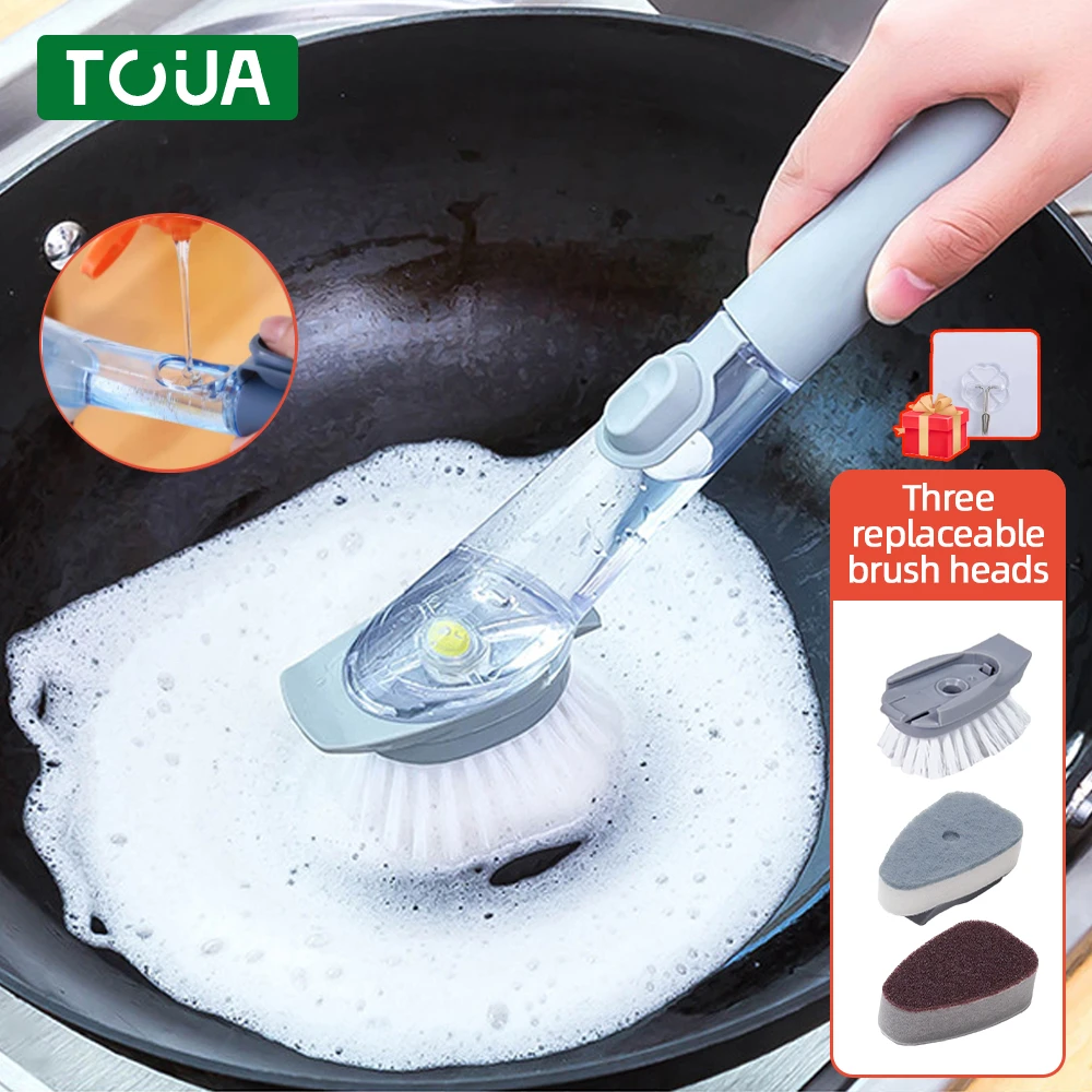Dish Wash Brush With Handle Kitchen Scrub Brush For Cleaning Kitchen  Silicone Scrub Brush For Pot And Pan Kitchen Sink Brush - AliExpress