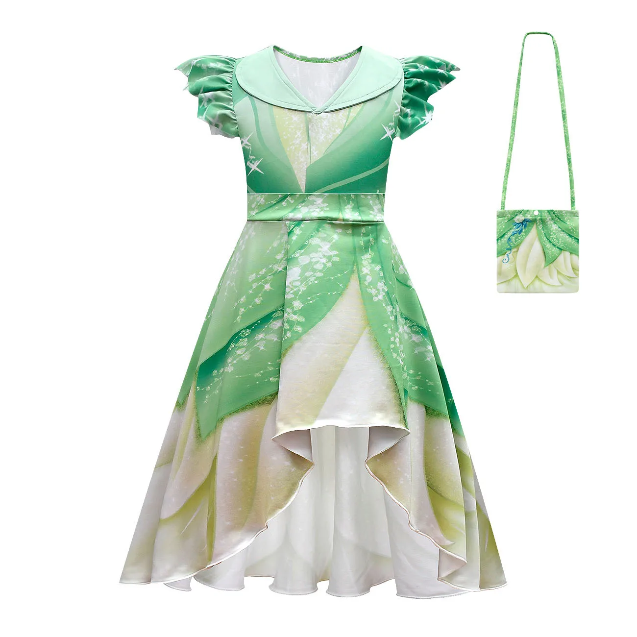 Cossky Tiana Princess Cosplay Costume Girls Dress Bag Suits Bambini Halloween Party Costume