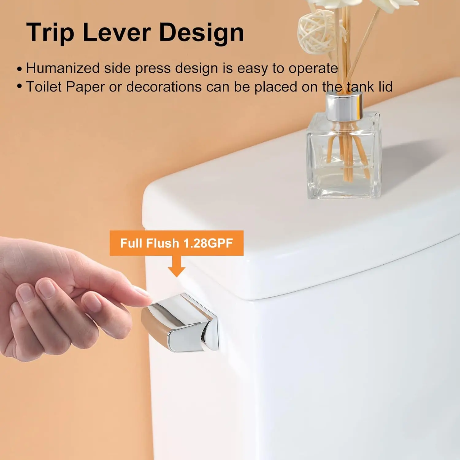 Horow Hr-St076W Elongated Toilet With Left-Hand Trip Lever, One Piece Toilet For Bathroom, Soft Closing Seat Include, Single 4