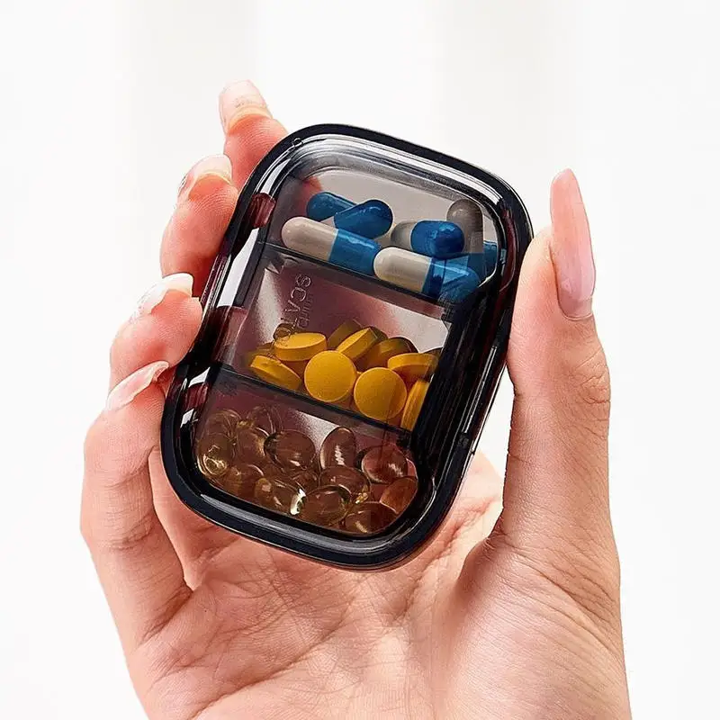 Portable Mini Medicine Pills Box 3 Compartment Drug Storage Box Pills Dispenser Pill Organizer Transparent Small Container