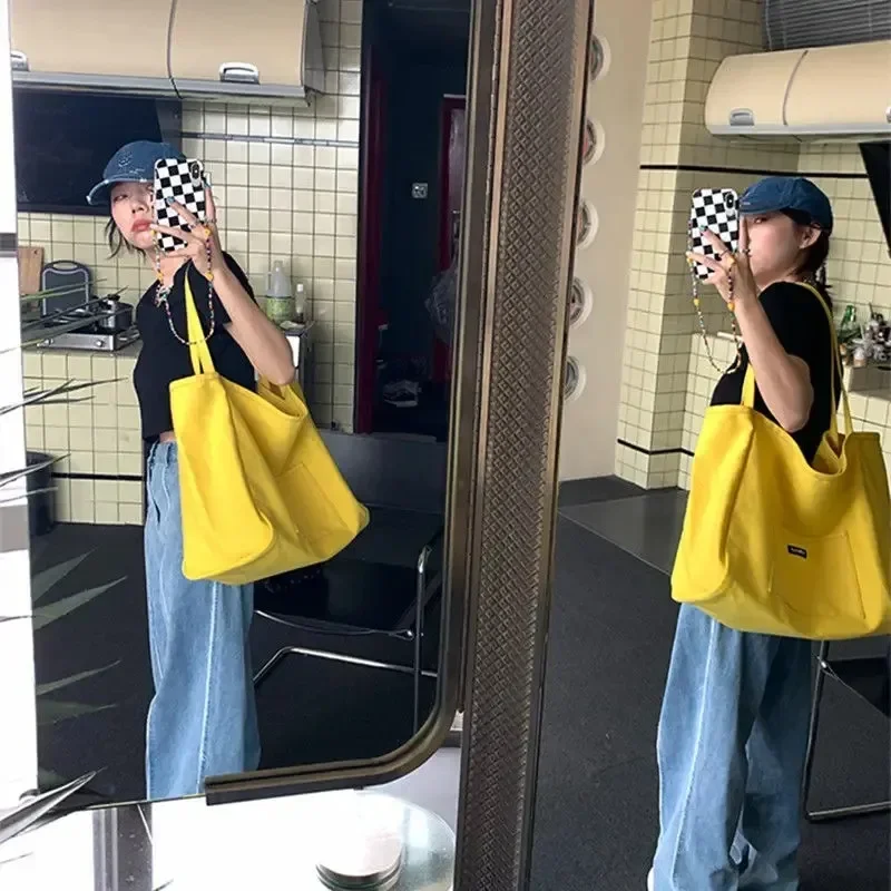 

Новая популярная Яркая Цветная Корейская холщовая Женская Повседневная универсальная простая вместительная сумка-тоут на одно плечо в стиле Ins Студенческая сумка