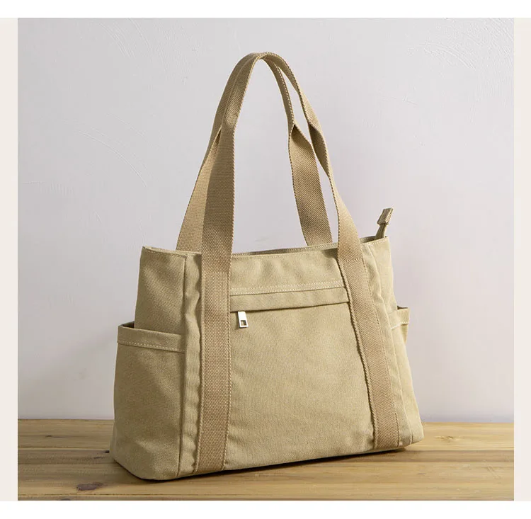 A4 Blank Female Shoulder Canvas Bag Large Women Canvas Tote Bag with Zipper China Fashion Big Fabric Cloth Tote Bags for Women