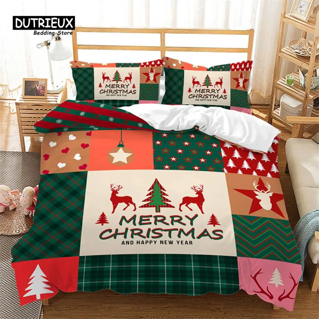 

Merry Christmas White Bedding Set King Queen Full Twin Size Microfiber Bedroom Decorative 3D Print Duvet Cover With Pillowcases