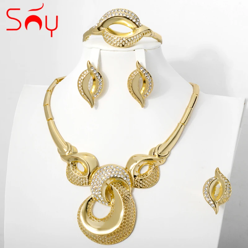 Sunny Bridal Jewelry Sets Dubai 18K Gold Plated Earrings Necklace