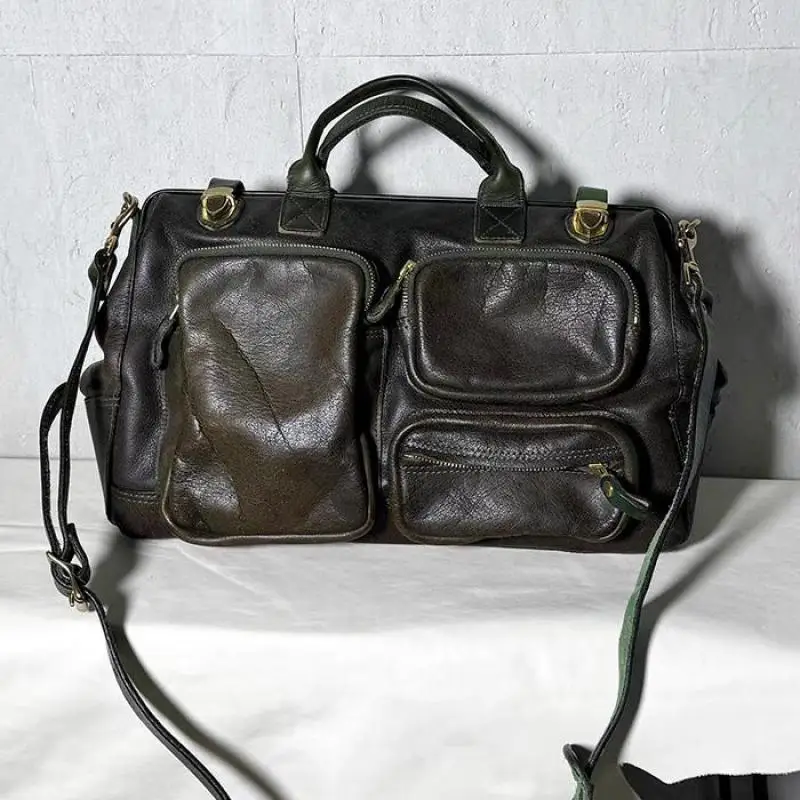 Casual Hand-made Genuine Leather Large-capacity Men's Travel Bag Fitness Multi-pocket Handbag Cow Leather Luggage