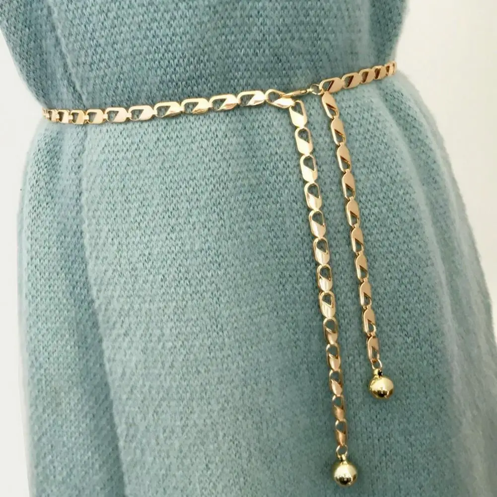 Adjustable metal belt for women, geometric chain, thin waist belt, body decoration, summer