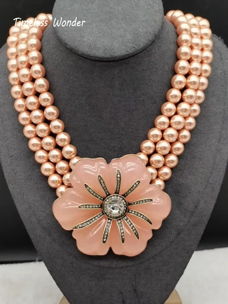 

Timeless Wonder Fancy Beaded Resin Floral Statement Necklace for Women Designer Jewelry Luxury Runway Punk Top Rare 4226