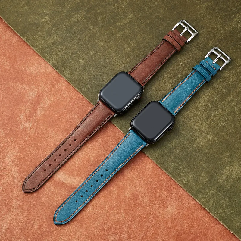 High Quality Leather Watch Strap for Watch Band 44mm 41mm 45mm 40mm 42mm 38mm Retro Cow Watchband Watch series 7 3 4 5 se