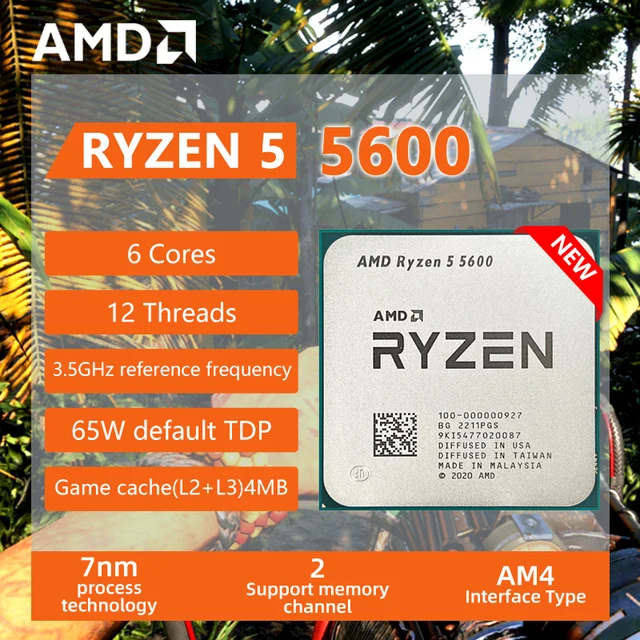 New AMD R5 5600 Ryzen 5 5600 3.5 GHz 6-Core 12-Thread CPU Processor 7NM L3=32M 100-000000927 Socket AM4 2