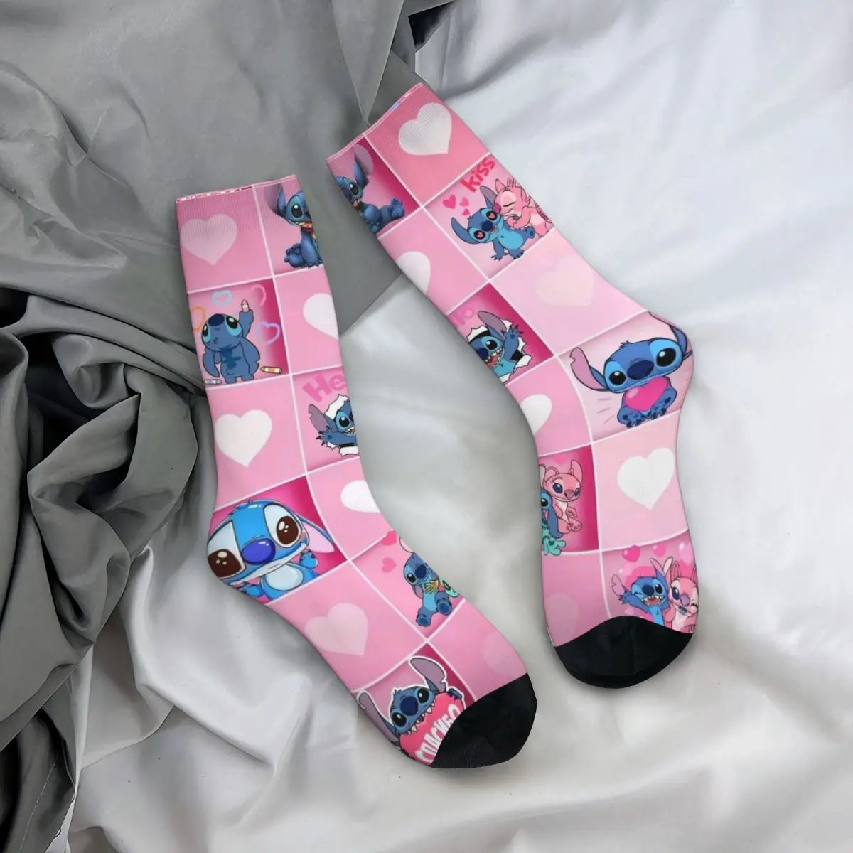 Pink Lilo And Stitch Socks Men\'s Women\'s New Cartoon Socks Hip Hop Spring Summer Autumn Winter Middle Tube Stockings Gift