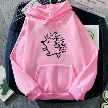 سويت شيرت بغطاء للرأس من Hedgehogins للرجال والنساء، ملابس للأزواج، نمط كوري للخريف والشتاء، سويت شيرت كسول عصري فضفاض، 3