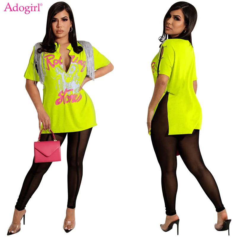 

Adogirl Y2K Print Tassel Summer T-shirt Women Sexy V Neck Short Sleeve Loose Casual Tops Female High Street Tees Clubwear Outfit