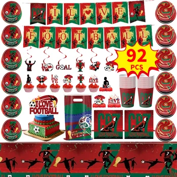 Football Decoration Birthday Supplies Set Tableware Plate Cup Soccer Gift Bags Banner Hanging Decor kit Football Party Favors 1