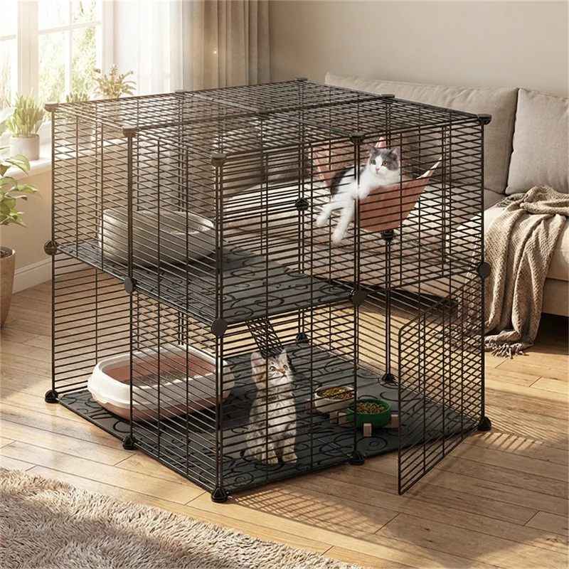 2층짜리 DIY 철제 고양이 집, 고양이 케이지, 실내 동물용 고양이 울타리, ..