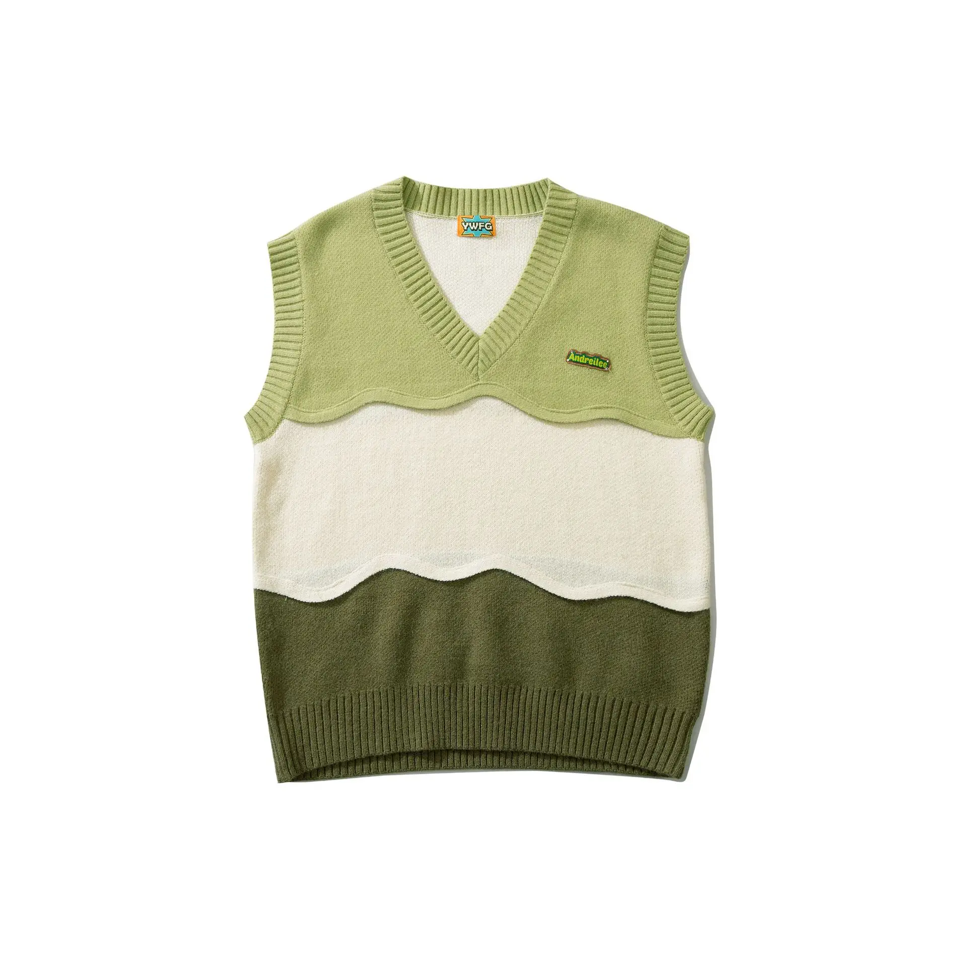 

2022 Series V-neck Vest Sweater Men's Fashion Brand Autumn Winter New Loose Couple Sweater Sleeveless Vest Sweater Green