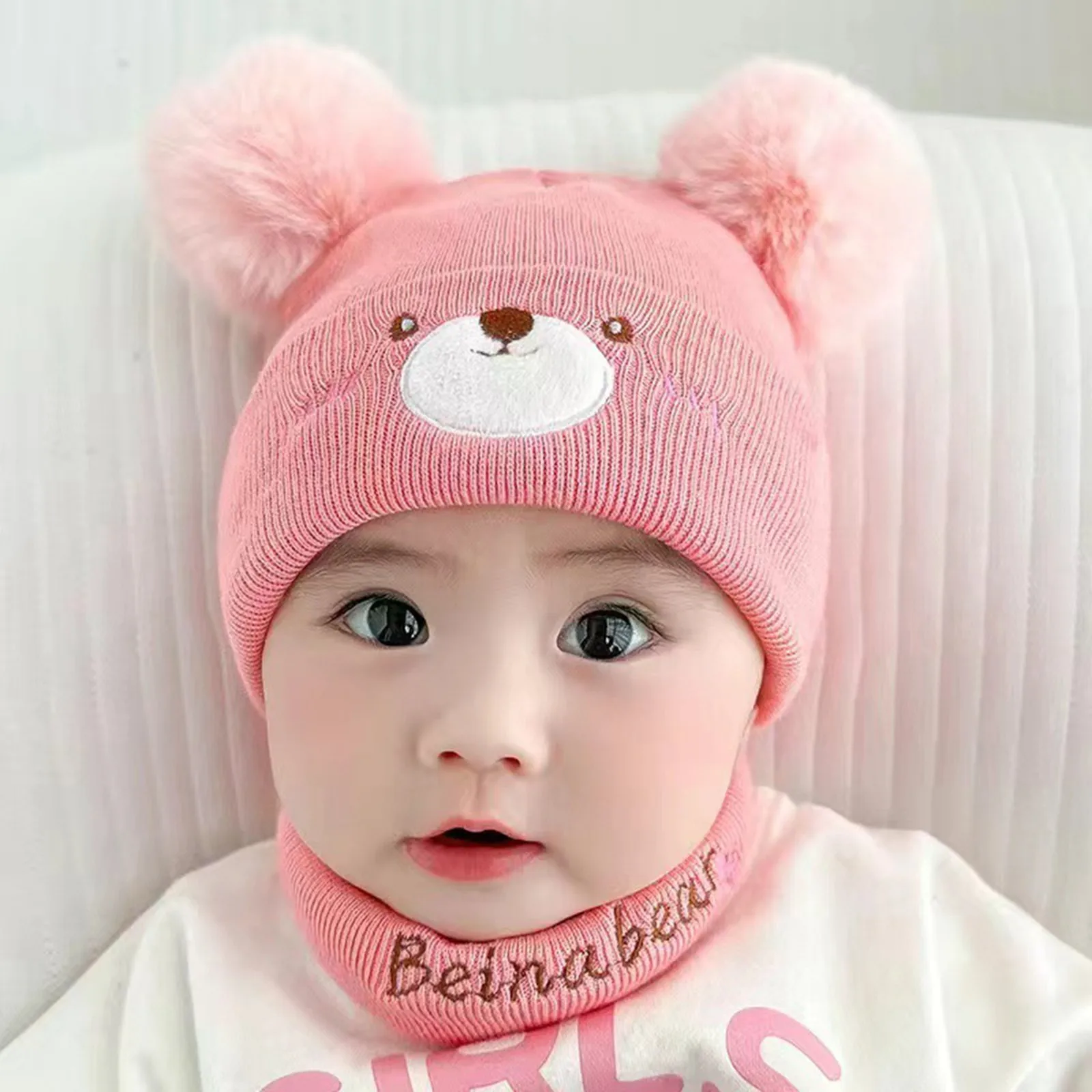 Baby Hat Kids Caps Baby Winter Hat Cartoon Children Knitted Hats Baby Thicken Fleece Caps With Neck Cute And Warm Hat Kids Warm Beanie Hats 아기모자