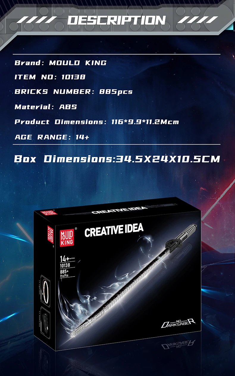 Mould King Lightsaber Building Block The Darksaber with Led