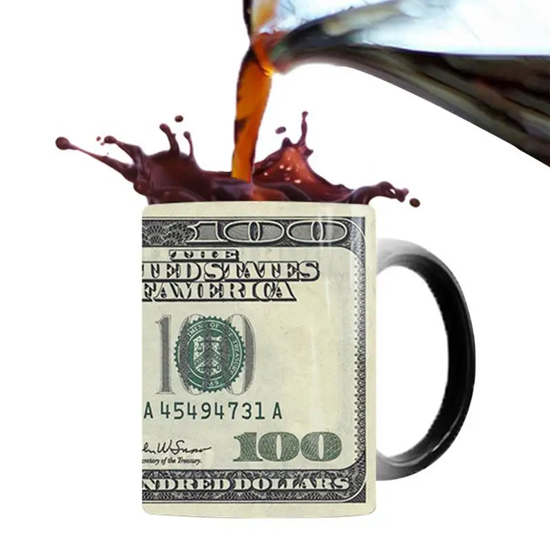 

Dollar Color Changing Mug Creative Ceramic Dollar Bills Espresso Mug Heat Sensitive Mug For Gift Coffee Tea Home Kitchen Supply