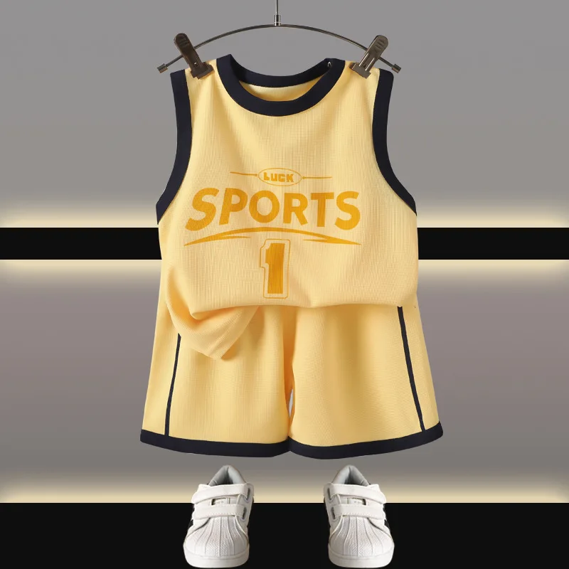 Children Sets Kids Clothes Boys Girls Vest Suit Summer Children's Clothing Baby T-shirts Shorts Tan Top Sleeveless 3