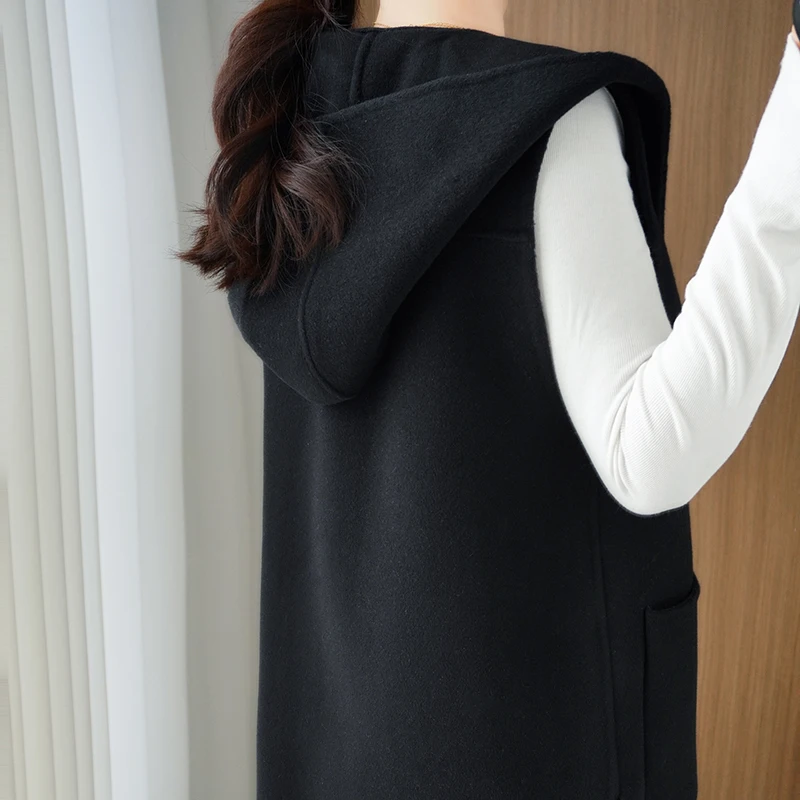 【美品】separate hood vest wool