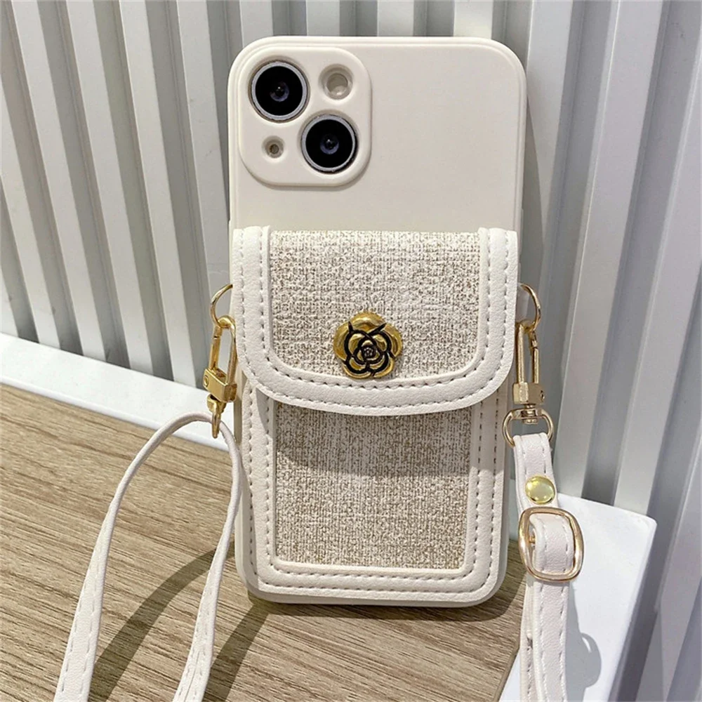 Luxury Flower Leather Wallet Crossbody Lanyard Strap Case