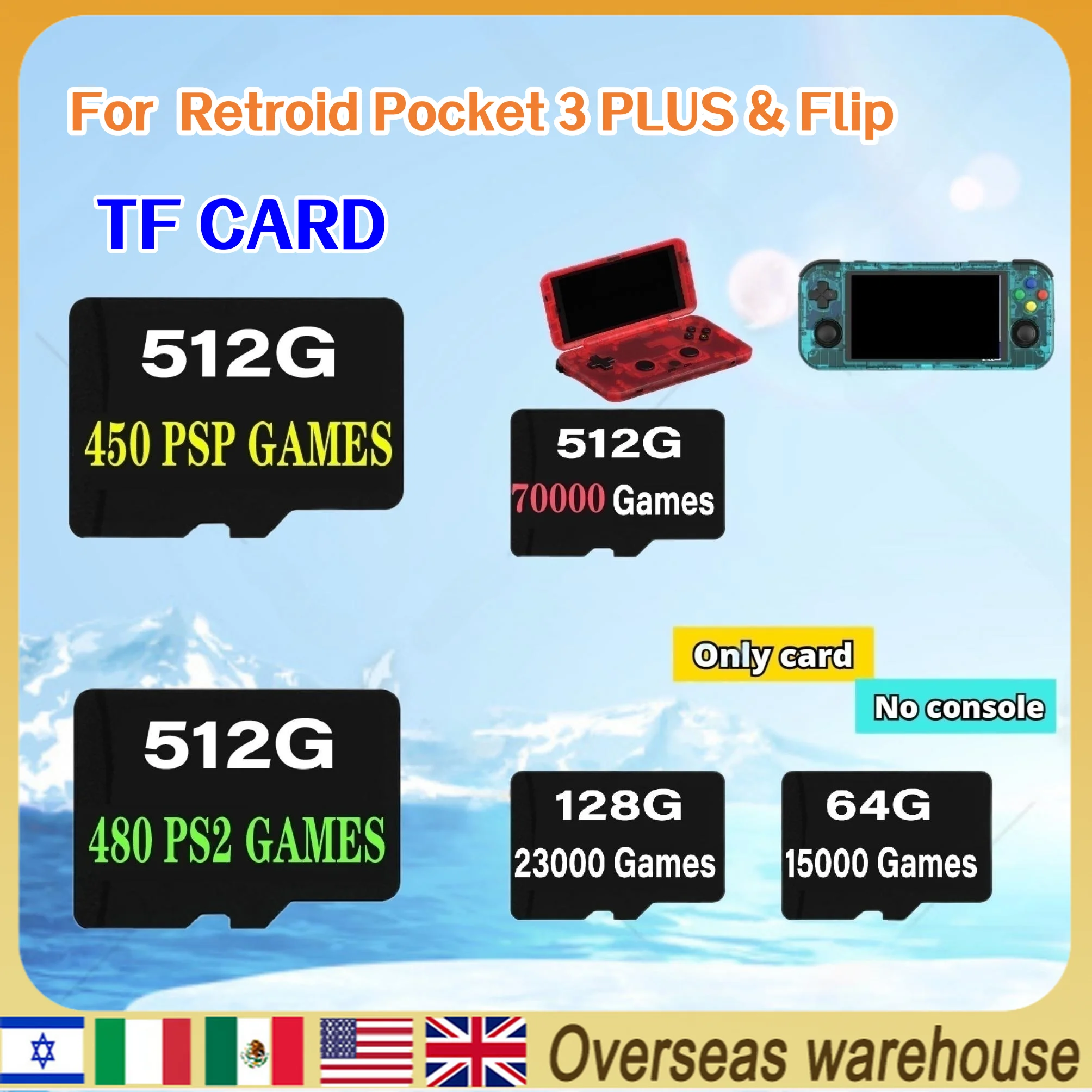 Retroid Pocket 3 Plus & Flip Tf Card 512G 75000 Giochi 450 Psp 480 Ps2 Giochi Precaricati Gioco Portatile Retrò Open Source