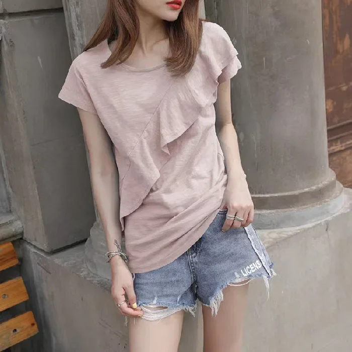 

2022 summer short sleeve loose cotton top cotton t-shirt women gray22