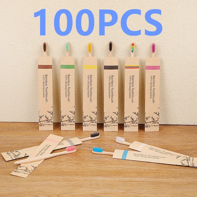 

100 Pack custom Natural Bamboo Toothbrushes Eco Friendly Teethbrush Wood Charcoal Tooth Brush Laser Engraving Logo