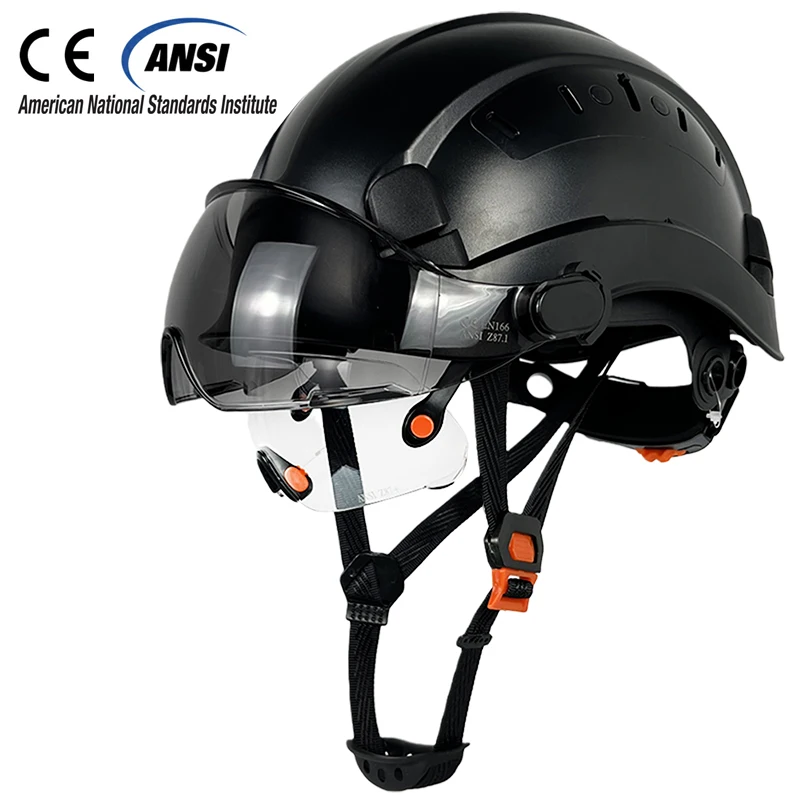 CE Construction Safety Helmet With Visor Built In Goggles For Engineer ABS Hard Hat ANSI Industrial Work Cap Head Protection