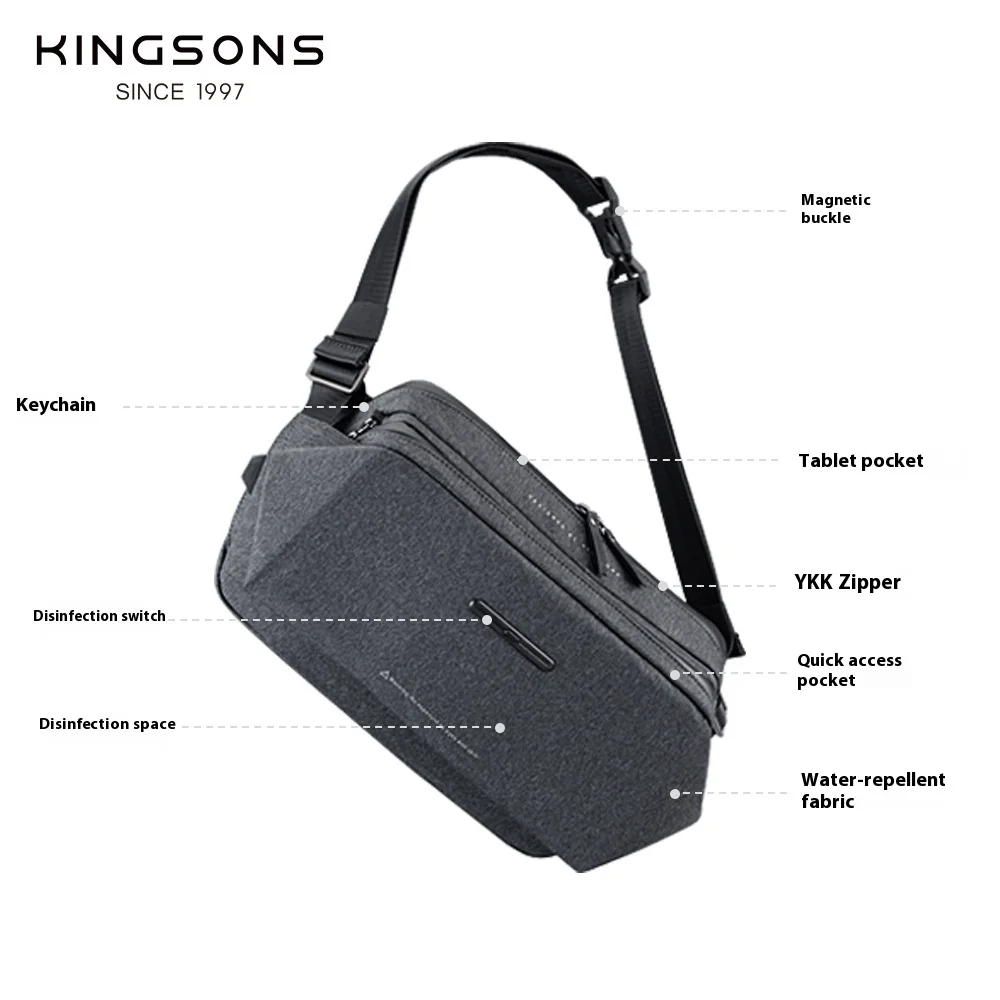 Kingsons KS-3225 Crossbody Bag Waterproof College Sling Bag Multifunctional Anti-theft Shoulder Bag Casual Messenger Bag for Men - Image 3