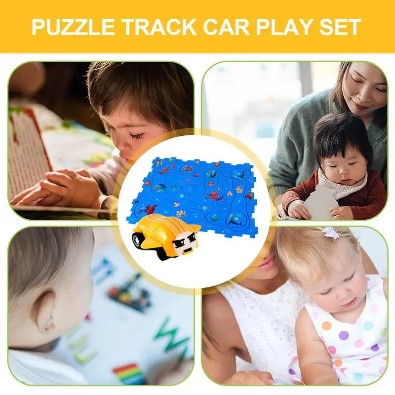Puzzle Track Car Play Set Toddler Puzzle Board And Rail Car Combo Kids Puzzle Board Car Toys For Home Nursery Daycare Center 4