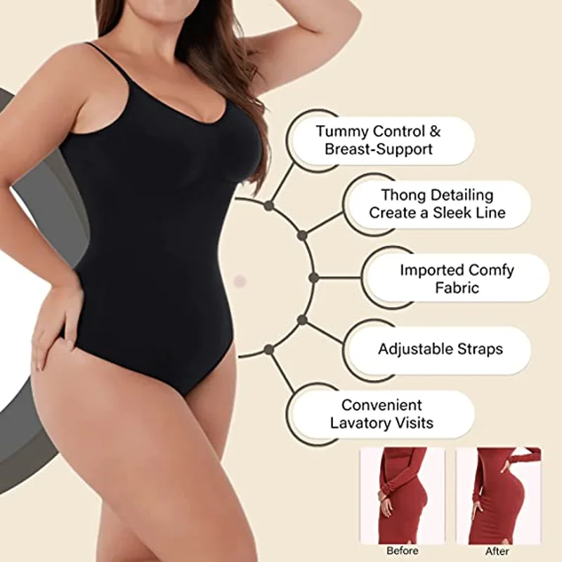 COMFREE Women Tummy Control Bodysuit Slimming Shapewear Smooth Body Shaper  V Neck Underwire Bra Jumpsuit Tummy Control Tops 