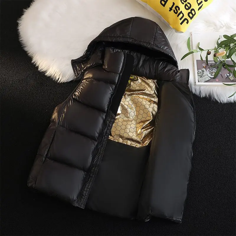 Men Trendy Down Cotton Vest Autumn Winter Men Thicken Cold Protection Warm Sleeveless Outwear Large Size Hooded Casual Waistcoat