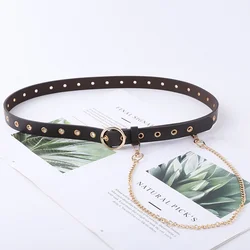 Fashion Round Buckle Women's Simple Hole Hollowed Out Decorative Slim Versatile Casual Chain Belt Retro