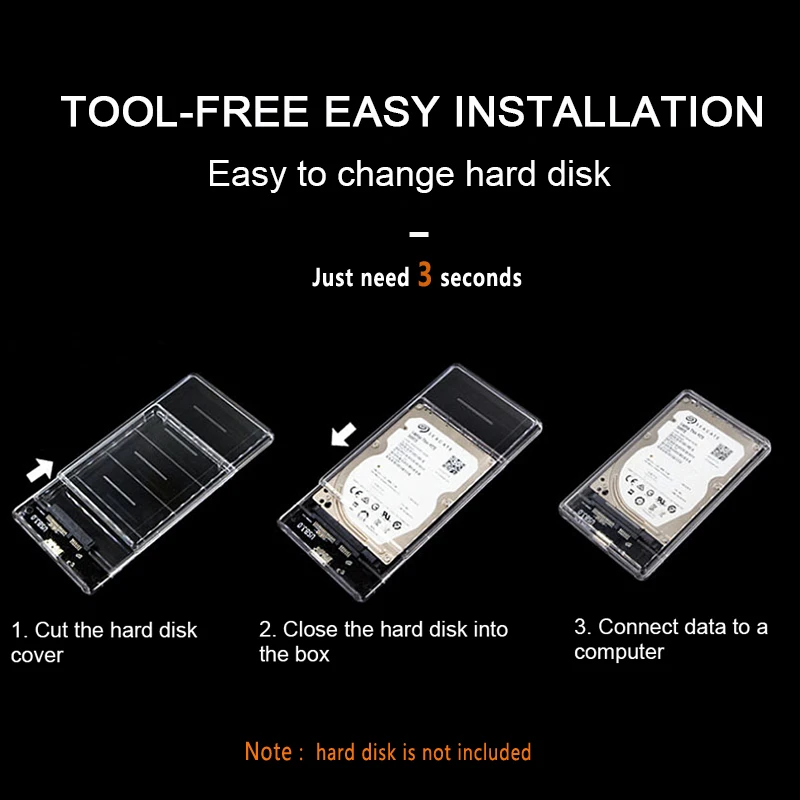 공구 없이 사용 가능한 HDD 하드 디스크 케이스 USB3.0 to SATA II 외장 2.5인치 HDD 케이스 노트북/맥/PC용